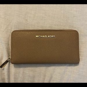 Michael Kors Tan Saffiano Full Zip Wallet